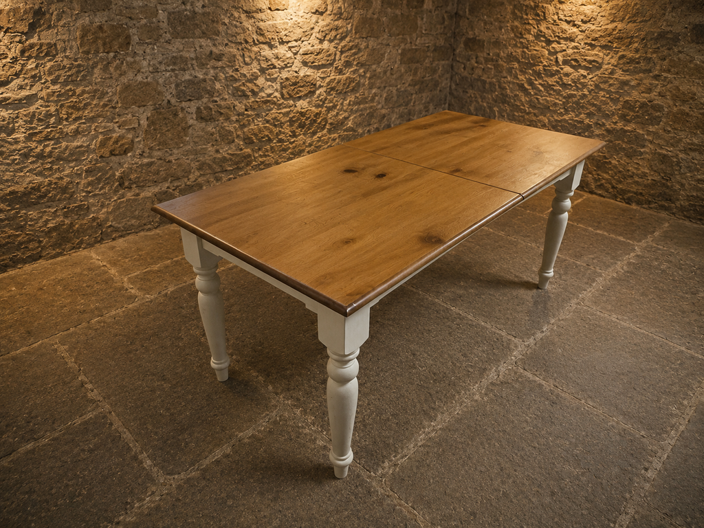 Large Two Tone Extending Farmhouse Dining Table | Solid Pine | Painted Cream Base