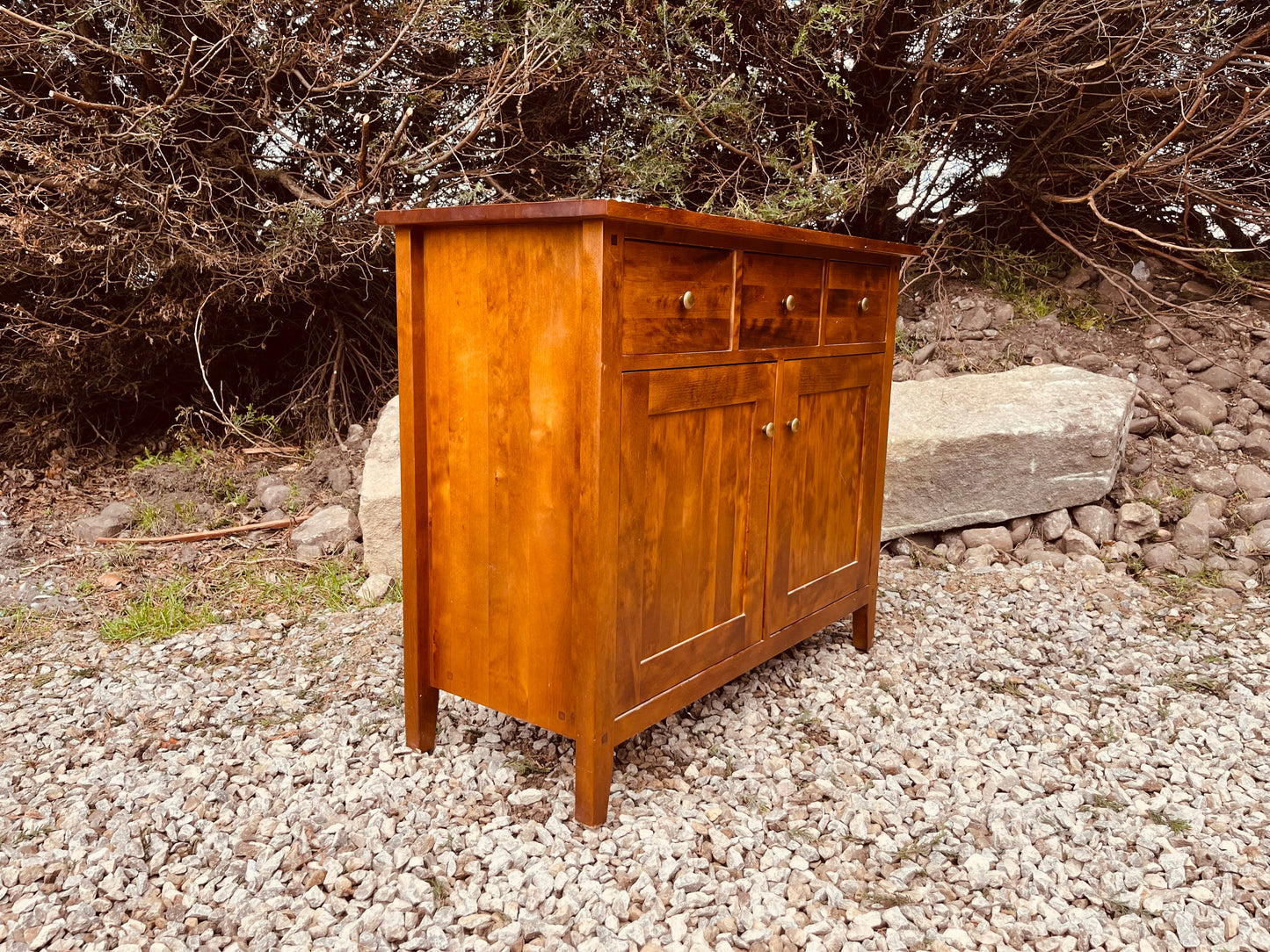 Solid Wood Vintage Sideboard Cabinet – 3 Drawer Storage Cupboard