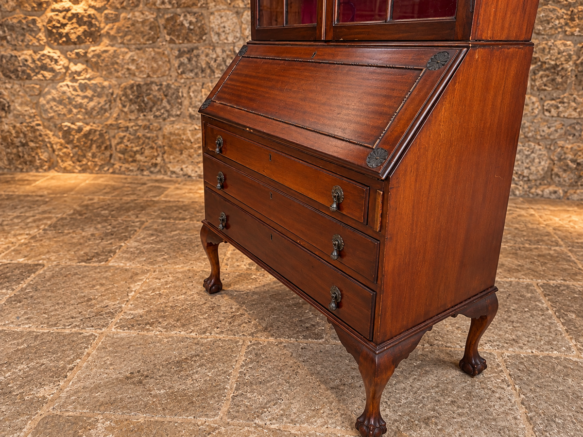 Edwardian Mahogany Bureau Bookcase | Glazed Display Cabinet & Writing Desk