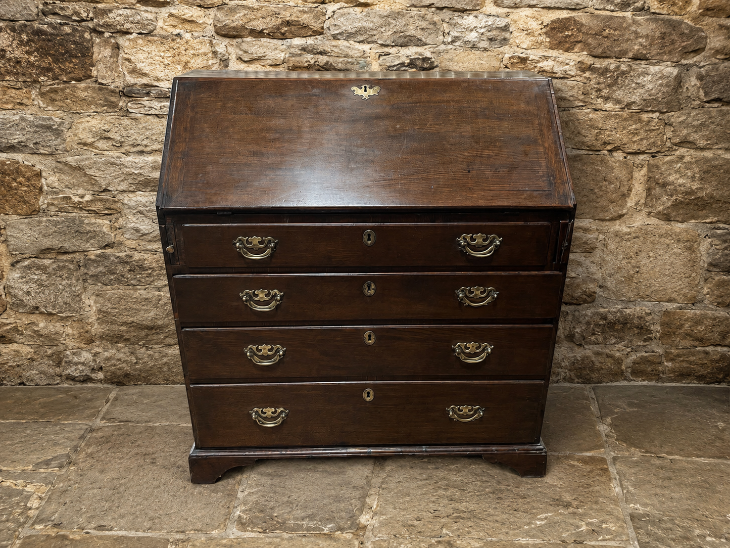 Vintage Oak Georgian Style Bureau Desk with Fitted Interior