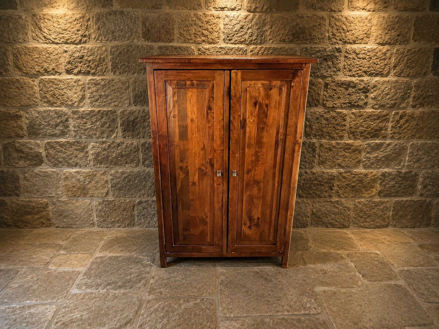 Solid Hardwood Two Door Storage Cabinet – Rustic Tall Cupboard
