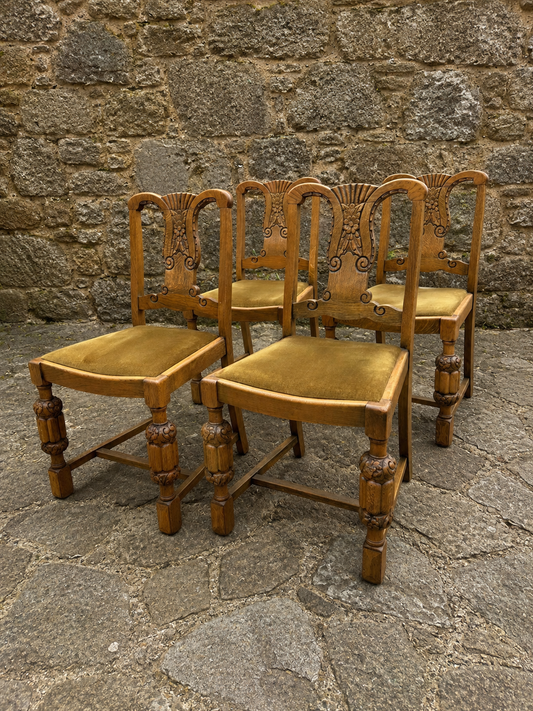 Set of Four Antique Carved Oak Dining Chairs c.1930