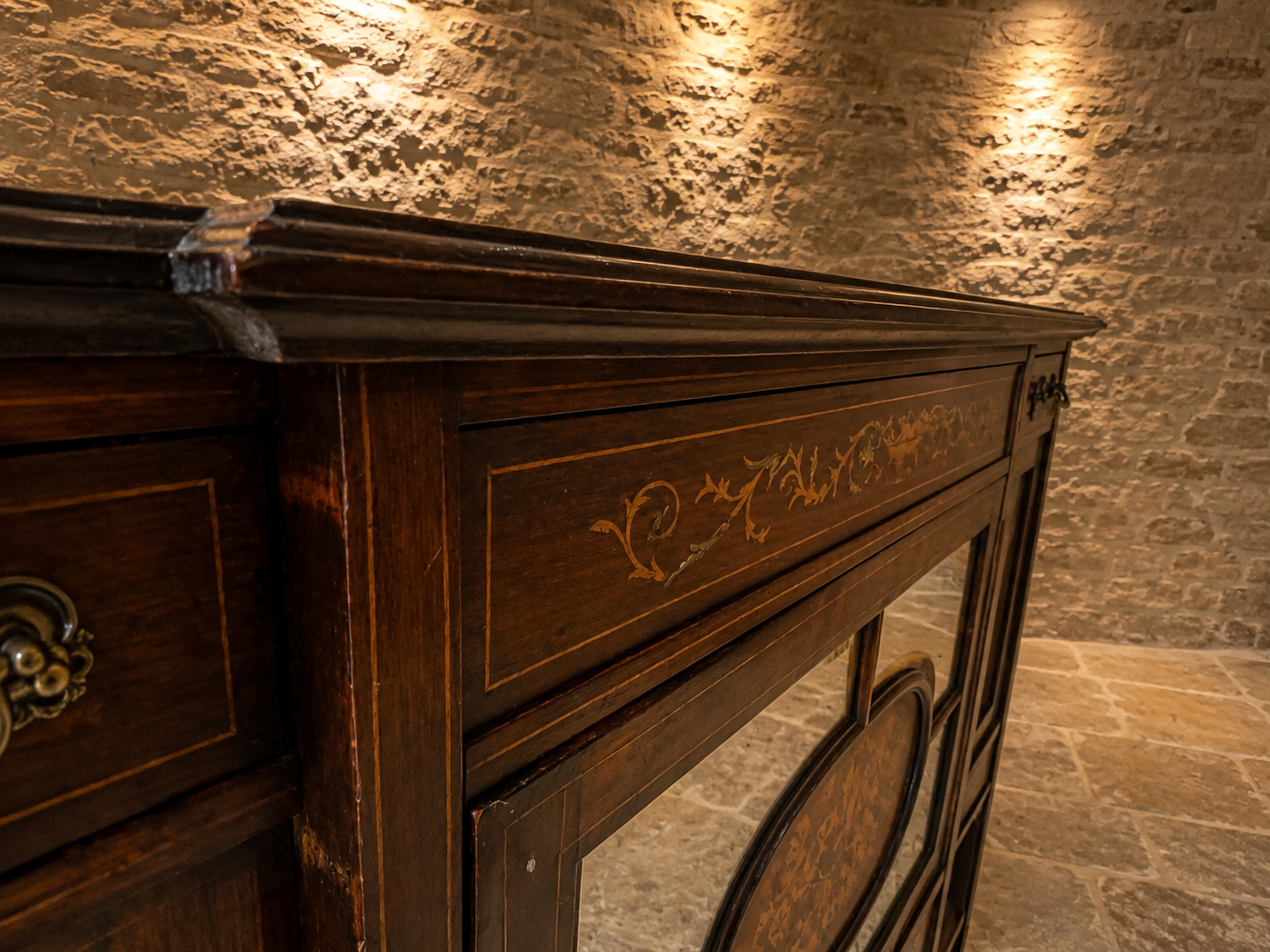 Antique Edwardian Inlaid Mahogany Sideboard c.1900–1915 | Marquetry Drinks Cabinet with Mirrored Doors
