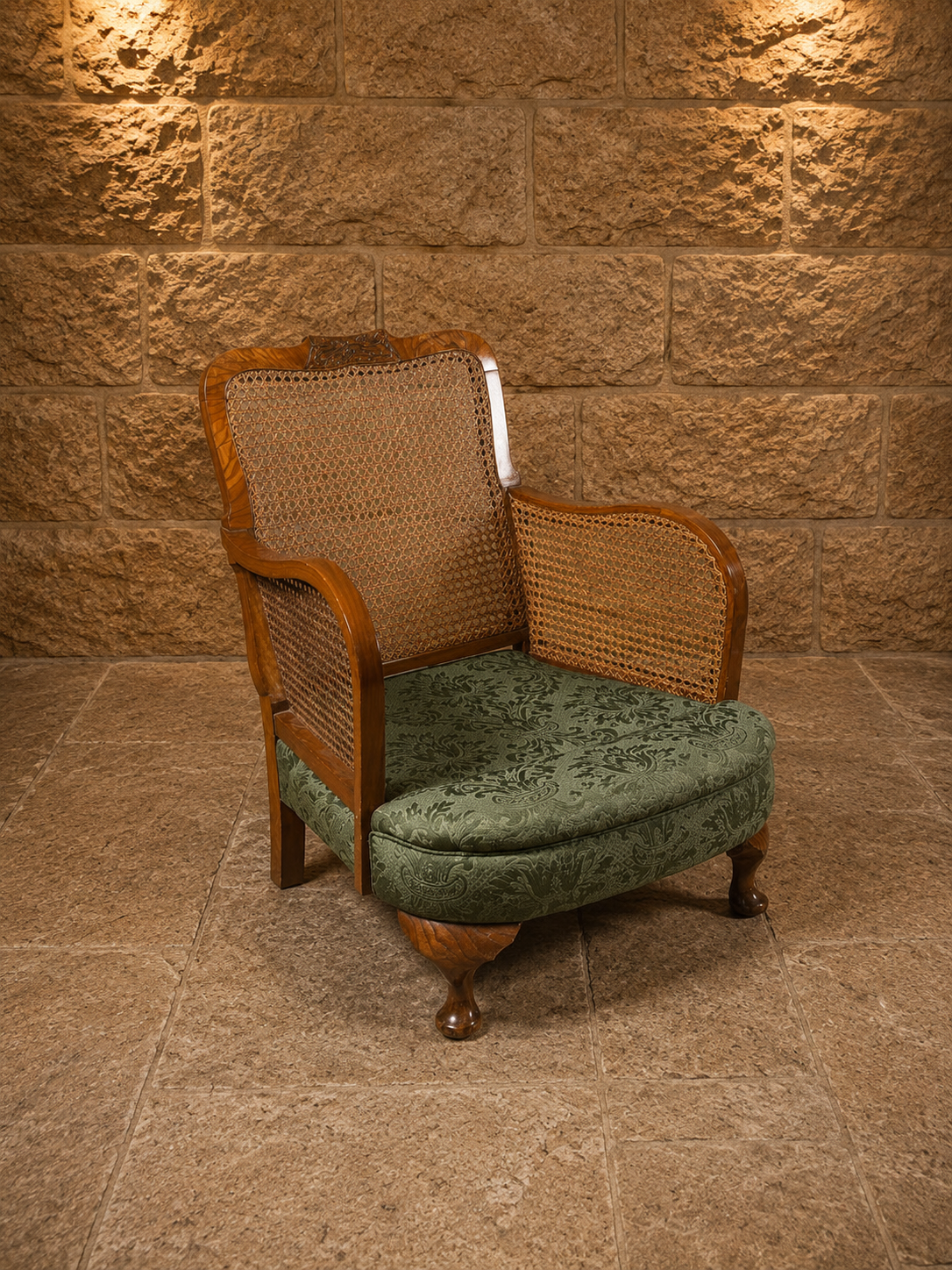 Pair of Vintage Art Deco Bergère Armchairs | Walnut & Cane Accent Chairs | Elegant Lounge Seating