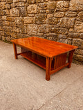 Arts & Crafts Oak Coffee Table – Mission Style with Slatted Sides & Lower Shelf