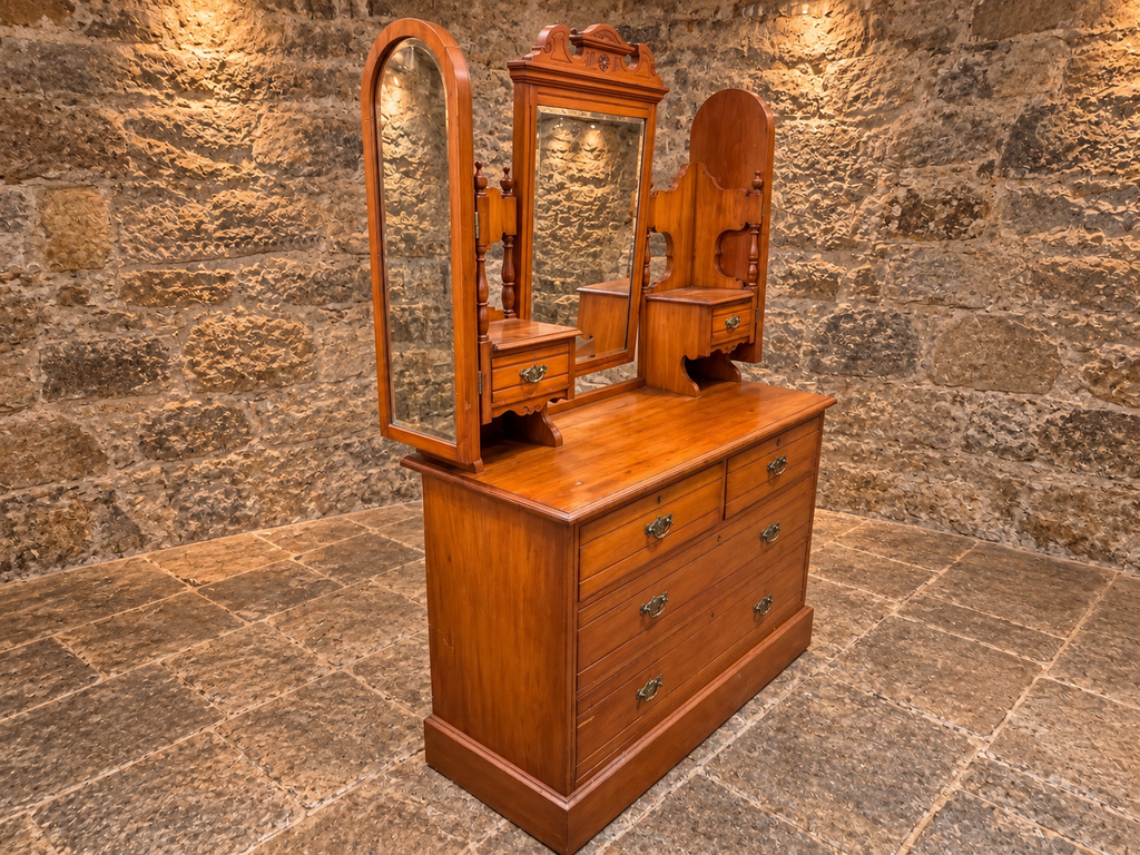 Antique Victorian Triple Mirror Dressing Table c.1890 – Duchess Dressing Chest