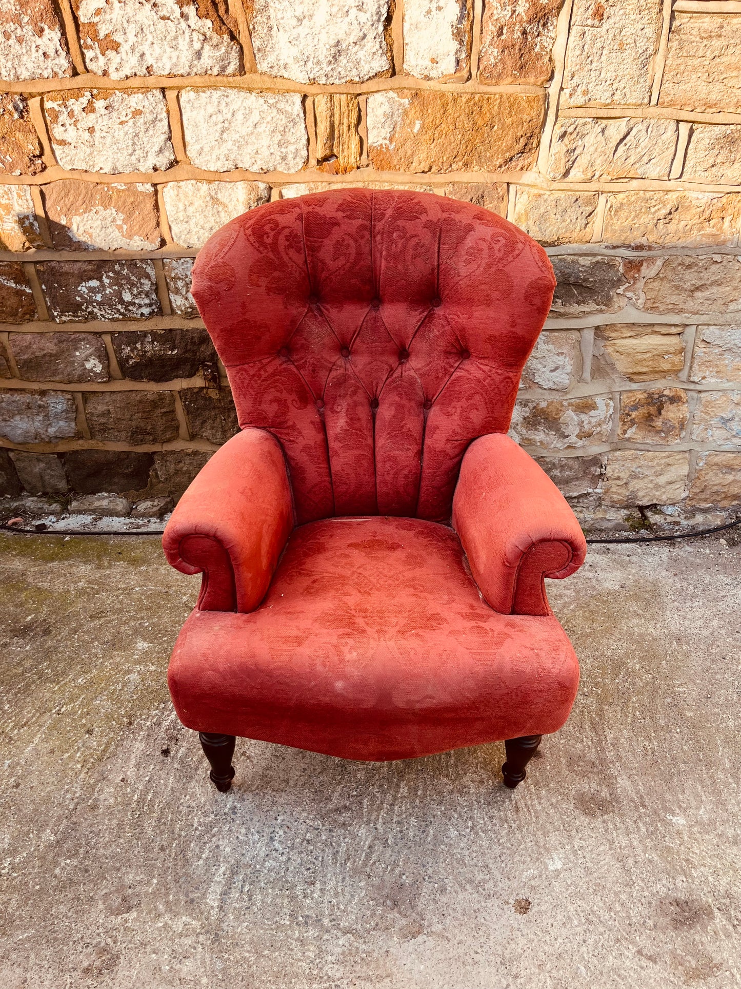Vintage Red Wingback Armchair – Button Back Fireside Chair