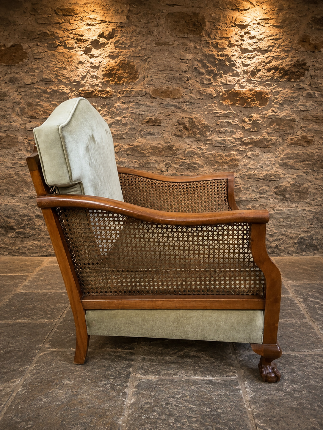 Antique Mahogany Bergère Armchair – Cane Panelled Regency Style Library Chair