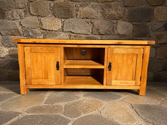 Solid Oak Farmhouse TV Unit with Storage | Rustic Oak Media Cabinet