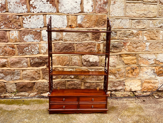 Vintage Mahogany Whatnot Shelving Unit with Drawers – Narrow Edwardian Style Display Bookcase