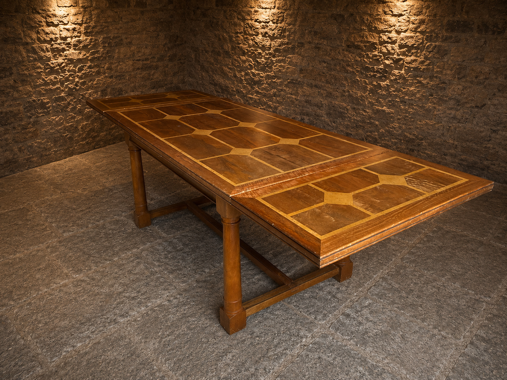 Antique Oak Refectory Draw Leaf Dining Table c.1920–1940 | Parquetry Top Extending Dining Table
