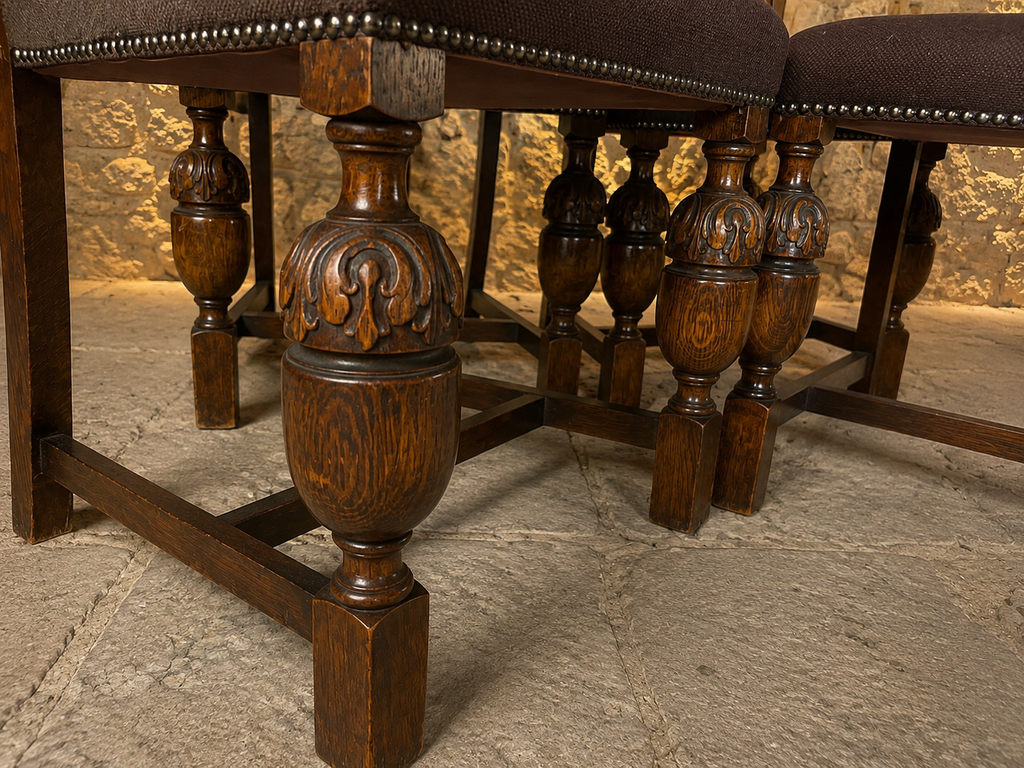 Set of Four Antique Oak Jacobean Revival Dining Chairs – Circa 1890–1910