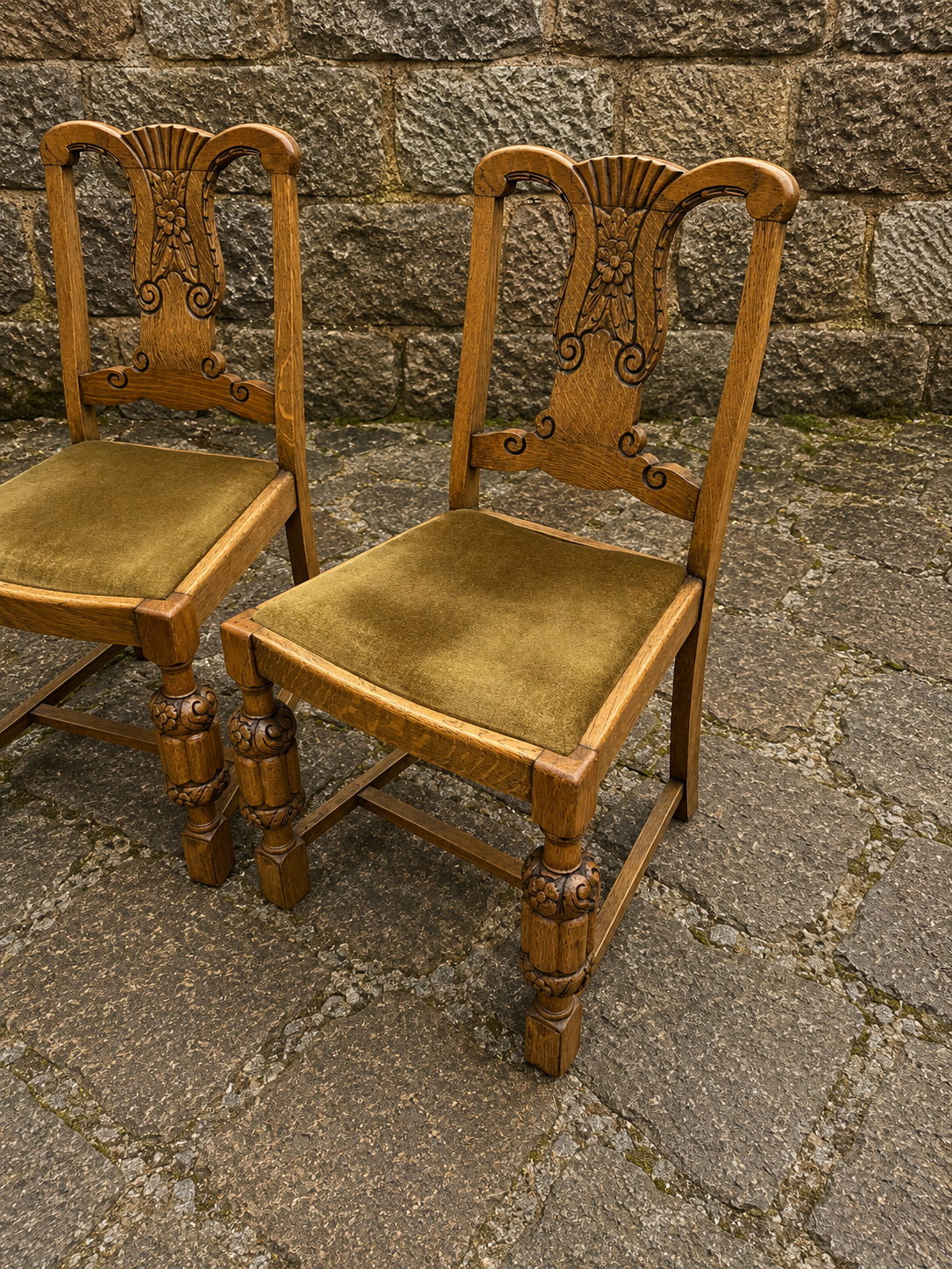 Set of Four Antique Carved Oak Dining Chairs c.1930