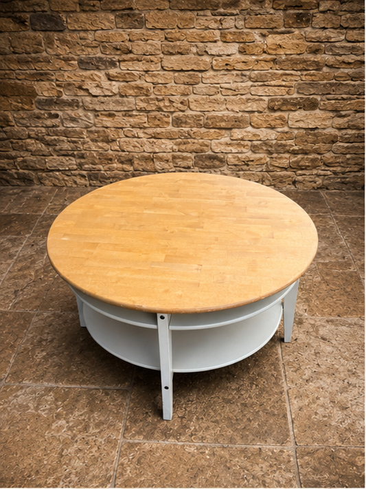 Vintage Scandinavian Round Coffee Table – Birch Top Storage Coffee Table