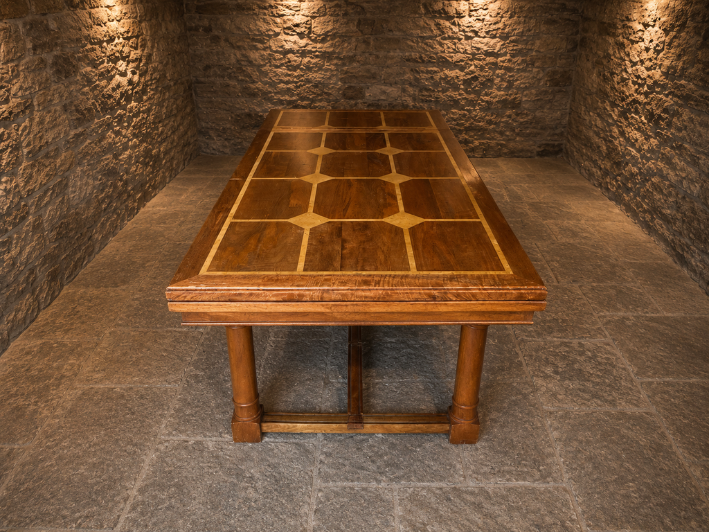 Antique Oak Refectory Draw Leaf Dining Table c.1920–1940 | Parquetry Top Extending Dining Table