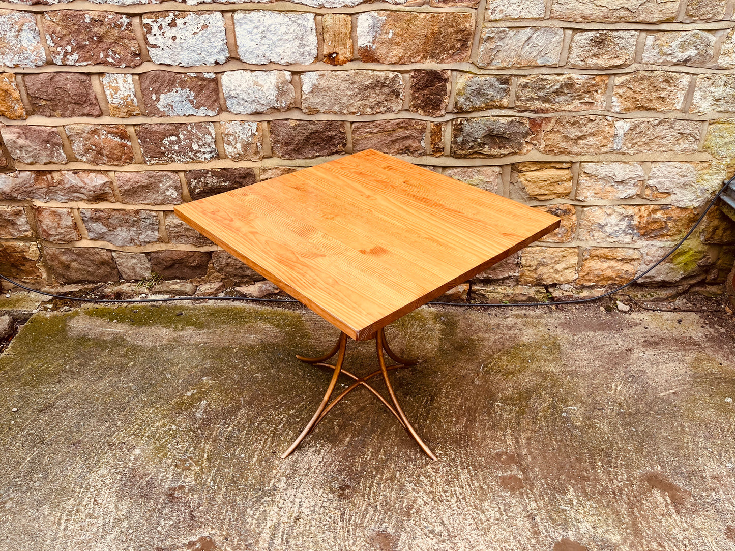 1980s Sculptural Pedestal Bistro Table – Vintage Square Solid Wood Café Dining Table