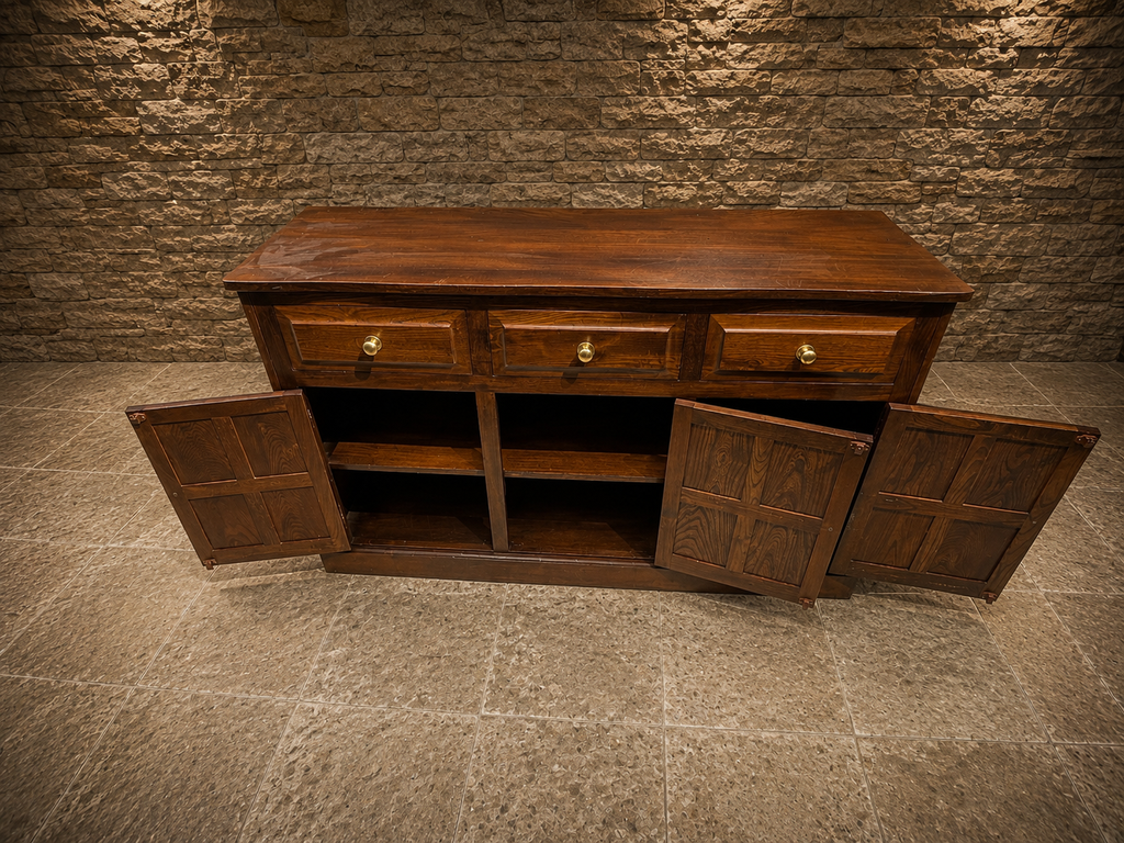 Jacobean Revival Solid Oak Sideboard | Vintage English Oak Buffet Cabinet | Rustic Farmhouse Sideboard | Large Country House Storage Cabinet