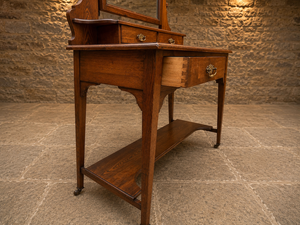 Antique Edwardian Oak Dressing Table with Mirror | Arts & Crafts Vanity Table | Hall Console | Circa 1905–1915