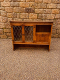 Vintage Oak Drinks Cabinet with Leaded Glass & Carved Detail