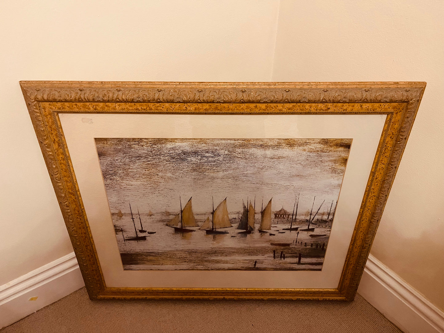 L. S. Lowry “Yachts at Lytham” – Framed Vintage Maritime Print in Gilt Frame