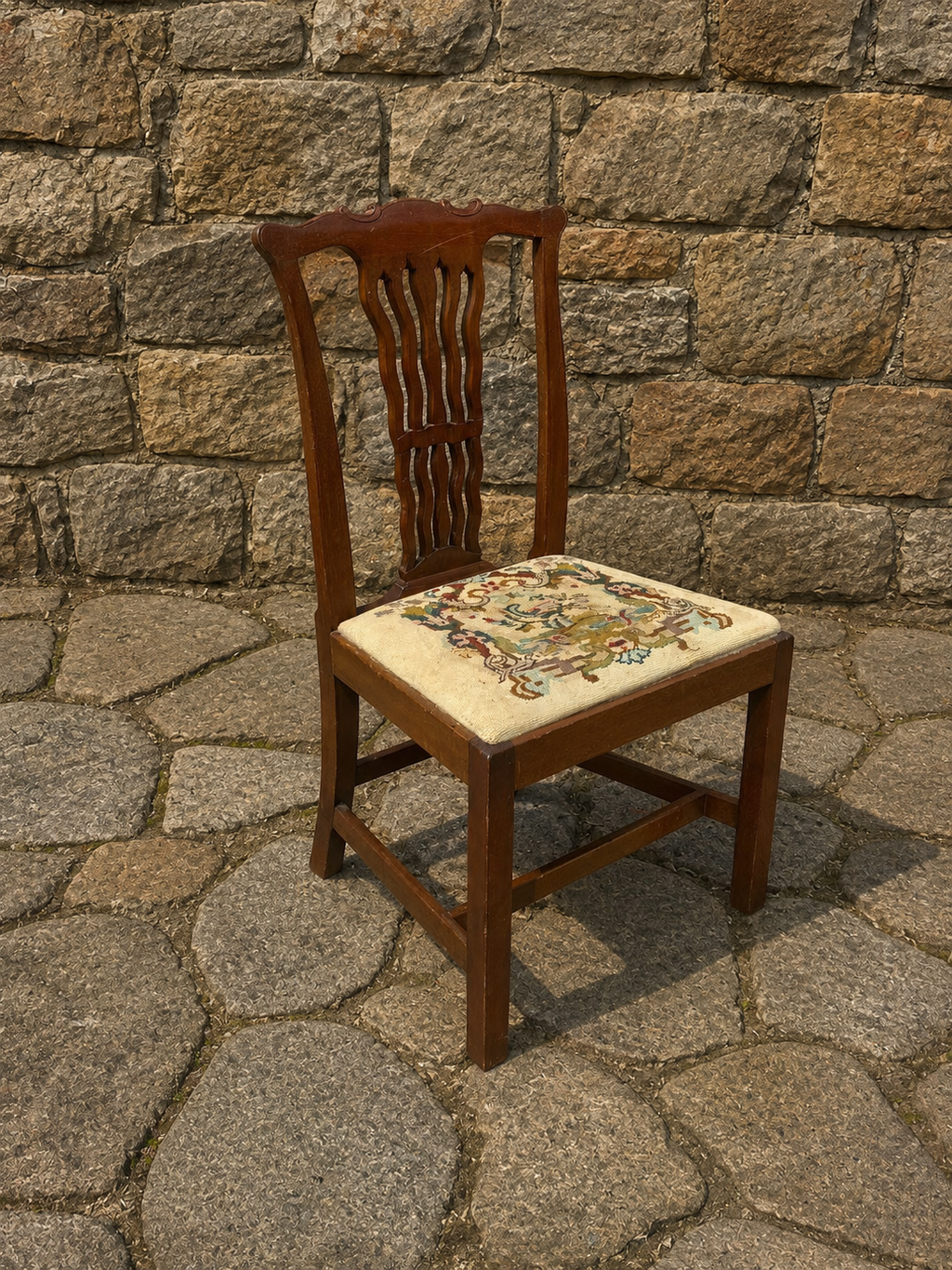 Antique Mahogany Georgian Revival Dining Chair with Needlepoint Seat c.1920–1940