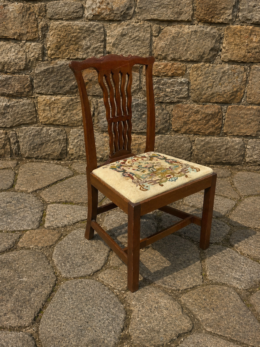 Antique Mahogany Georgian Revival Dining Chair with Needlepoint Seat c.1920–1940