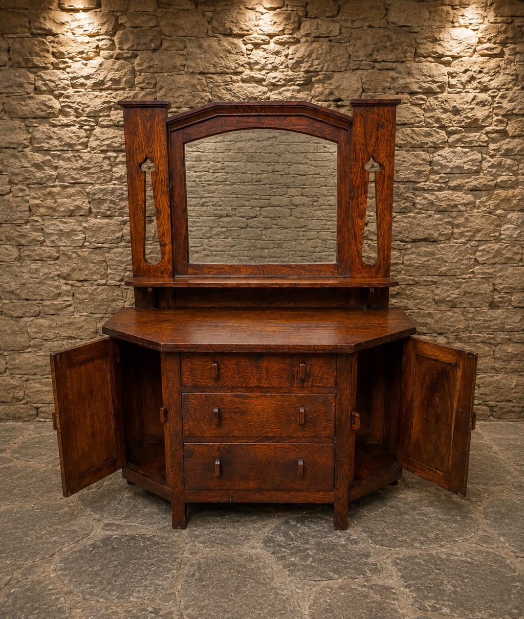 Antique Arts & Crafts Oak Dressing Chest with Mirror – Circa 1900