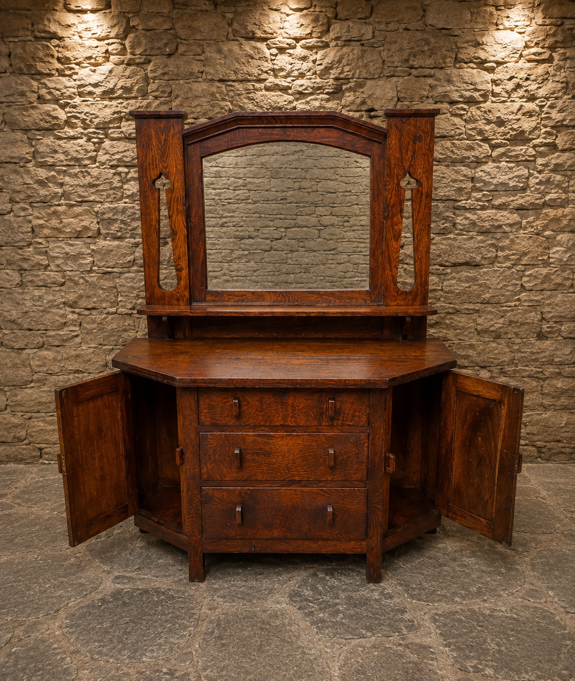 Antique Arts & Crafts Oak Dressing Chest with Mirror – Circa 1900