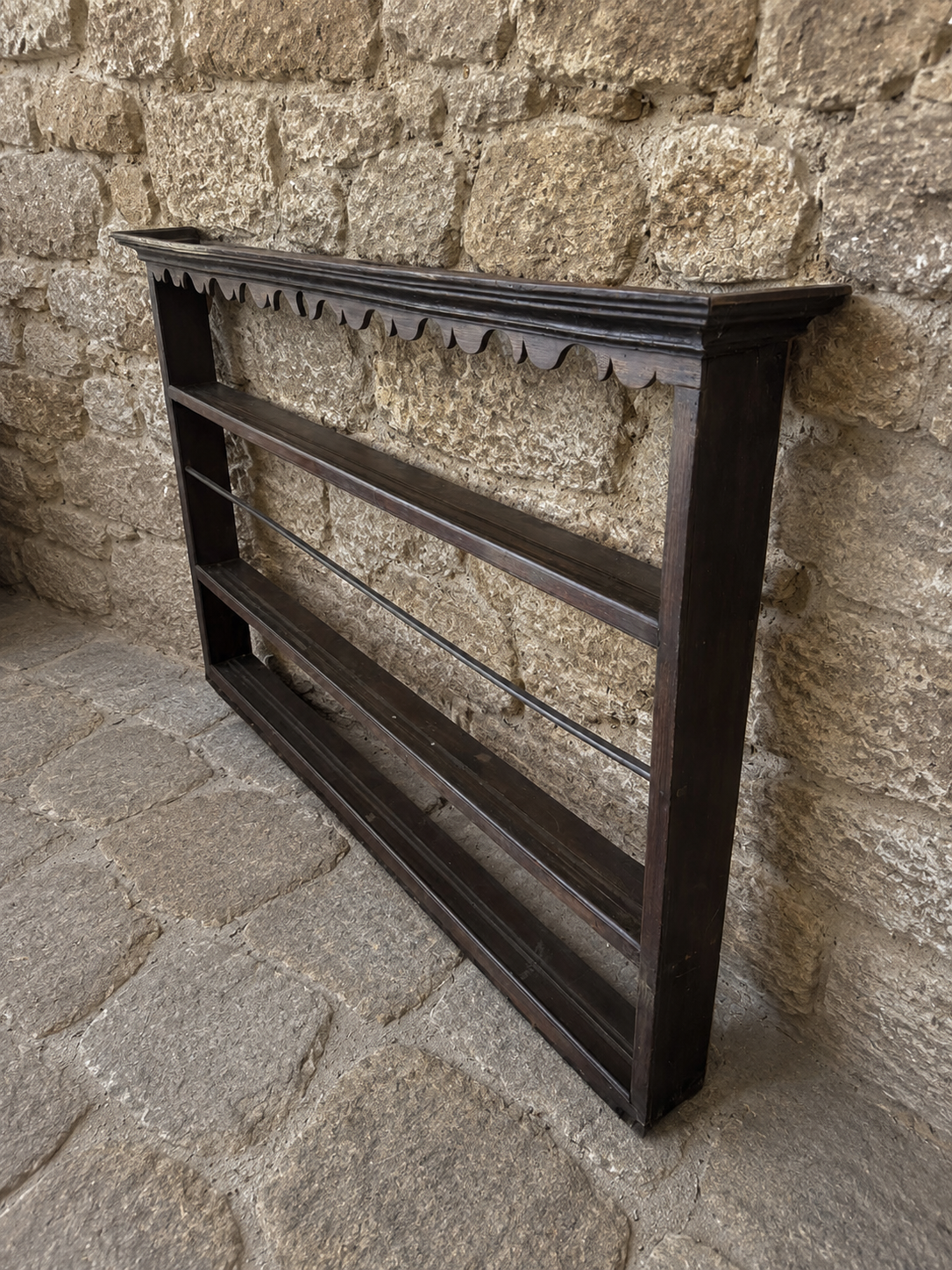 Victorian Dark Pine Wall Mounted Plate Rack c.1890