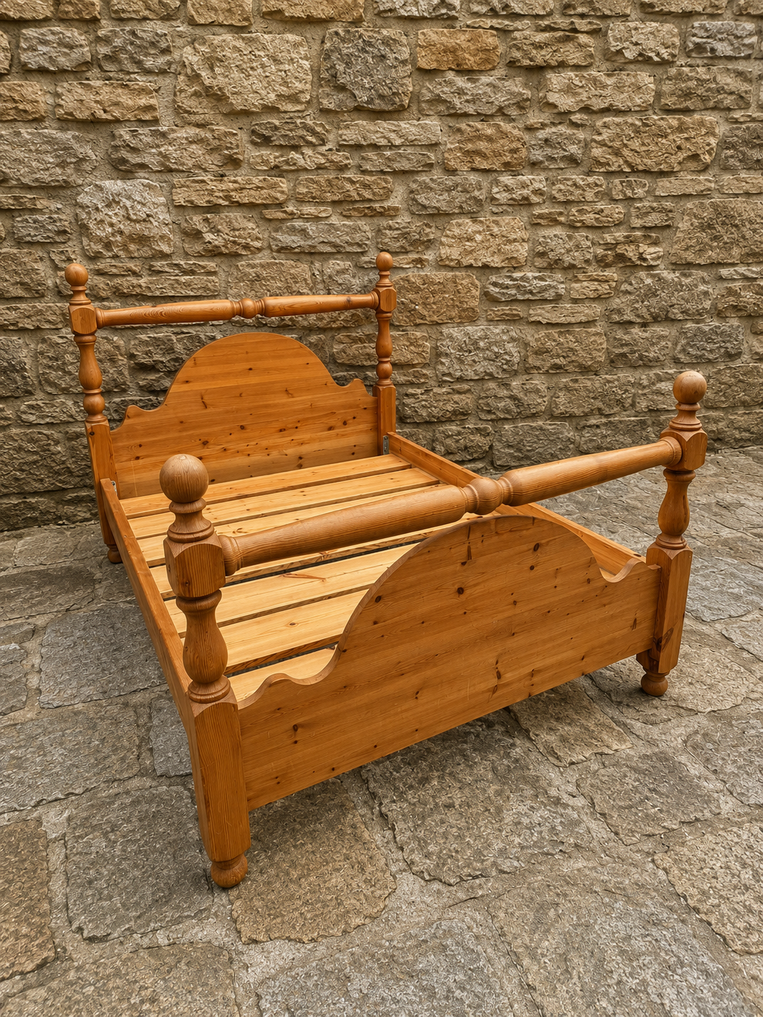 Vintage Pine Four Poster Style Single Bed | Rustic Farmhouse Bed Frame | Country Cottage Pine Bed | Traditional Single Bedstead