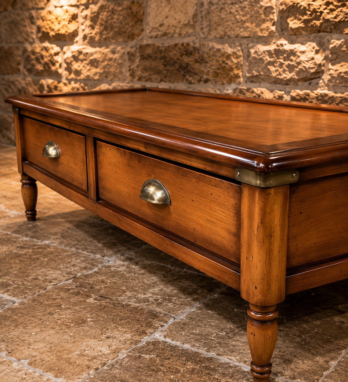 Rustic Farmhouse Solid Wood Coffee Table with Hidden Storage Drawer