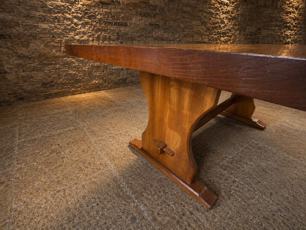 Large Solid Elm Refectory Dining Table | Vintage English Farmhouse Dining Table | Rustic Trestle Dining Table | Country House Kitchen Table