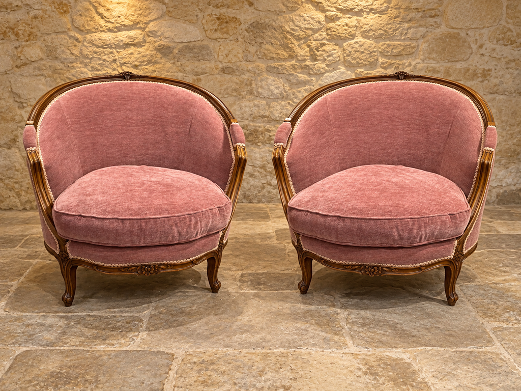 Pair of vintage Louis XV style armchairs in dusty rose pink