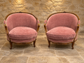 Pair of vintage Louis XV style armchairs in dusty rose pink