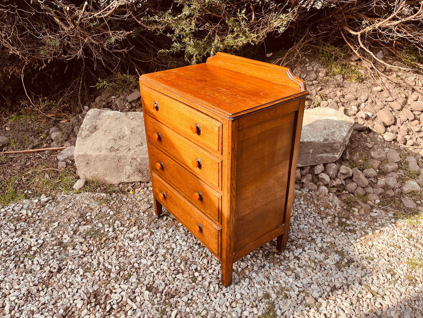 Vintage Oak 4 Drawer Bedside Chest