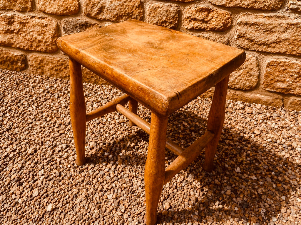 Vintage Rustic Wooden Stool – Solid Wood Country Side Table (Mid Century)