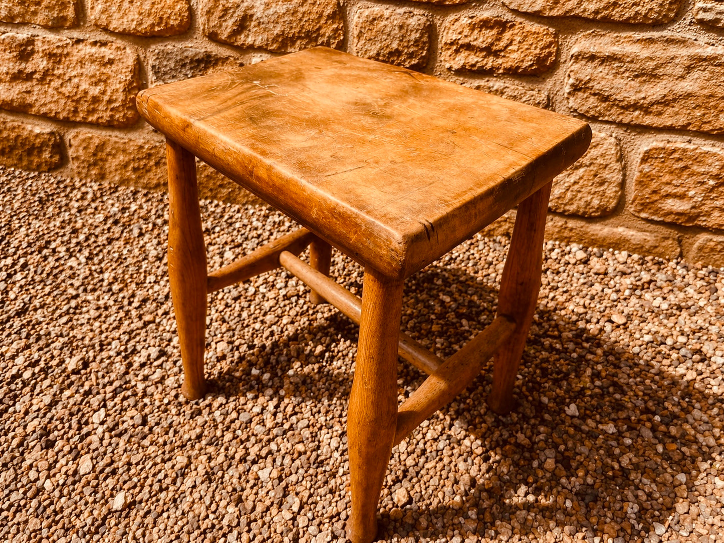 Vintage Rustic Wooden Stool – Solid Wood Country Side Table (Mid Century)