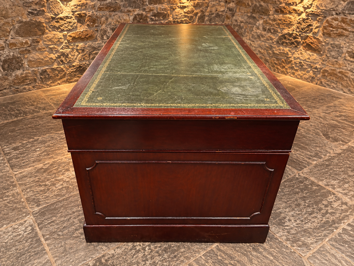 Antique Mahogany Twin Pedestal Writing Desk with Green Leather Top | Victorian Edwardian