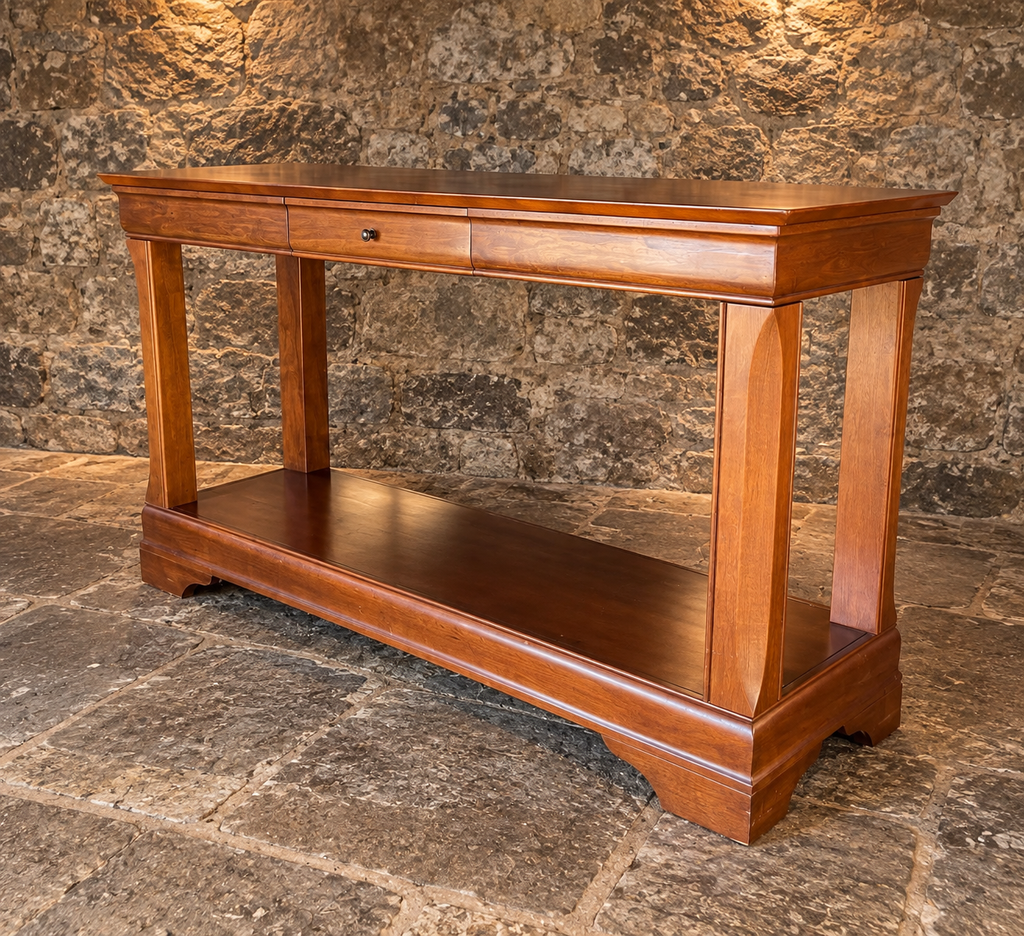 Vintage Architectural Console Table with Drawer & Lower Shelf