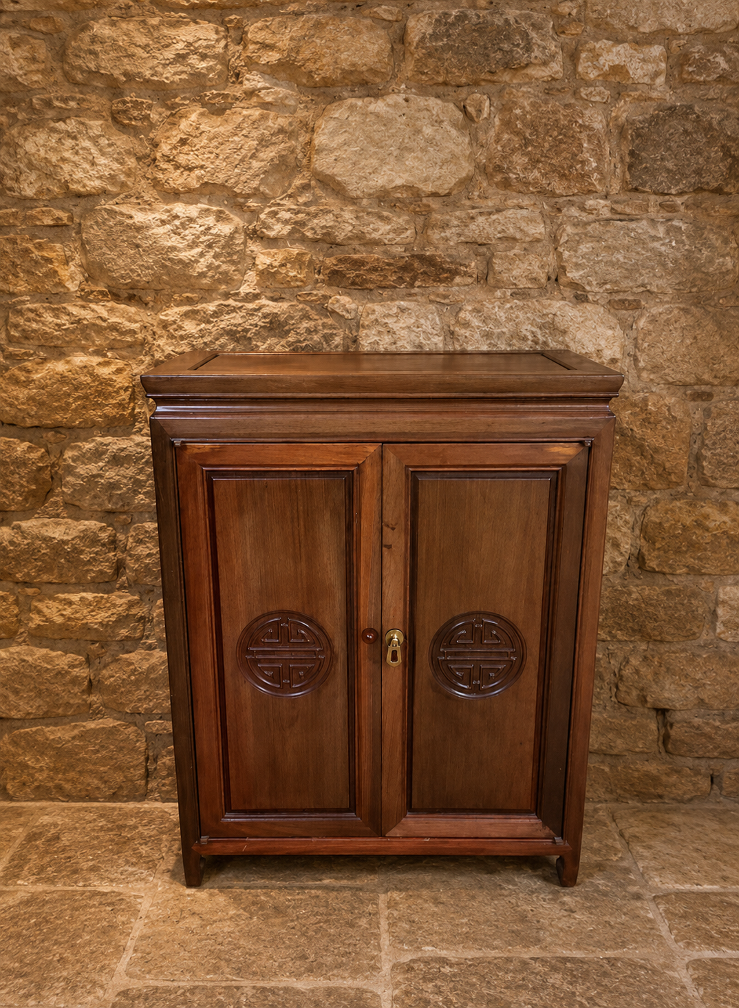 Chinese Style Hardwood Storage Cabinet with Carved Oriental Detail