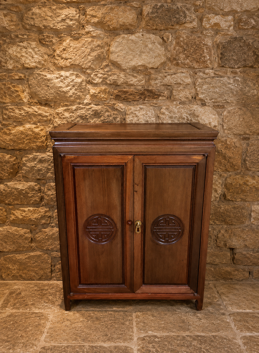 Chinese Style Hardwood Storage Cabinet with Carved Oriental Detail