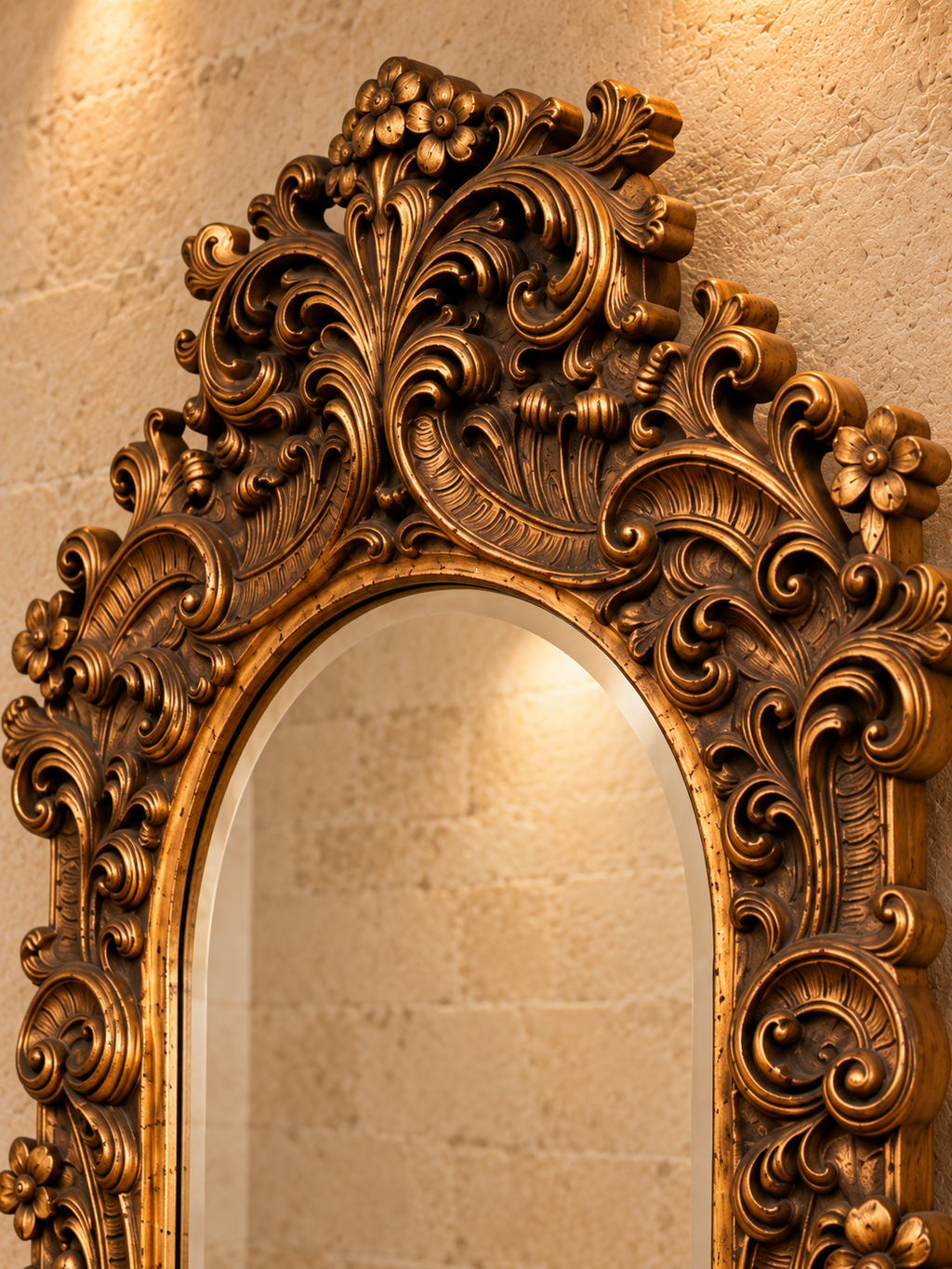 Large ornate gold Rococo style cherub mirror