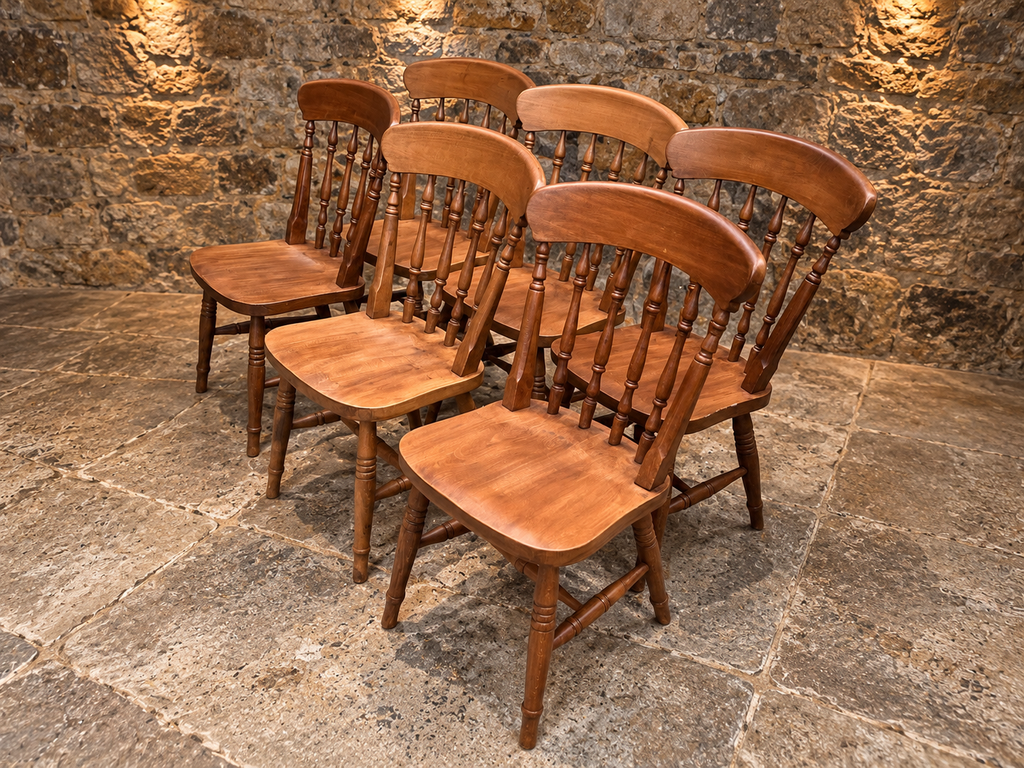 Set of 6 Vintage Windsor-Style Solid Wood Farmhouse Dining Chairs