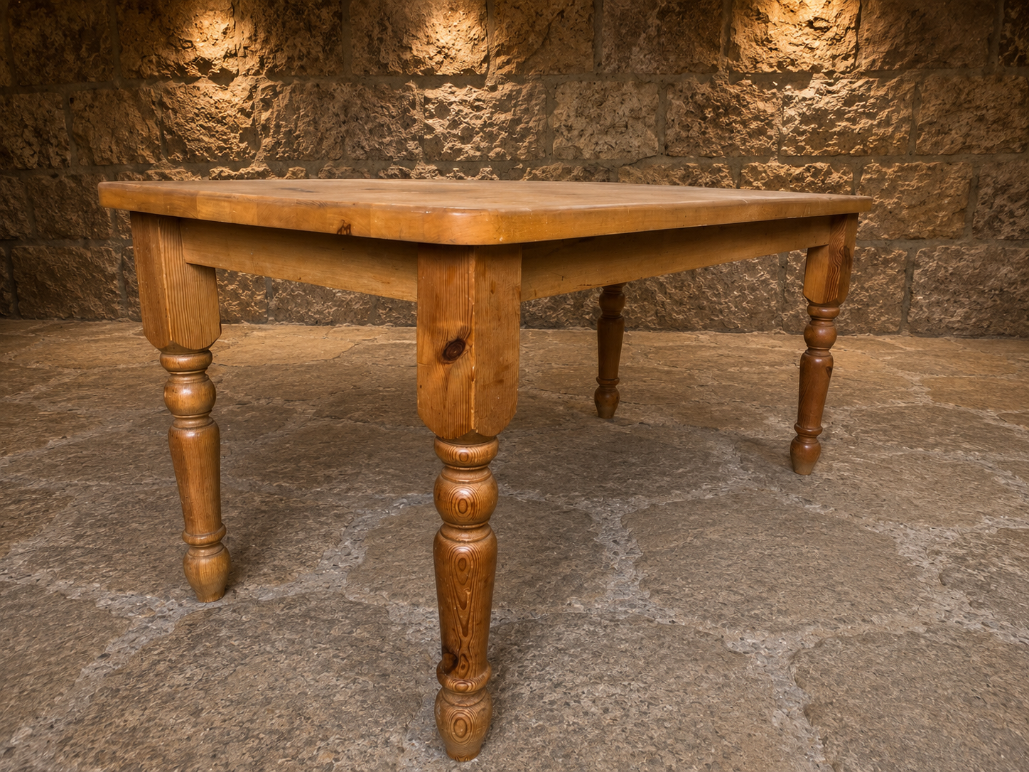 Antique Victorian Pine Farmhouse Kitchen Dining Table with Two Drawers c.1890