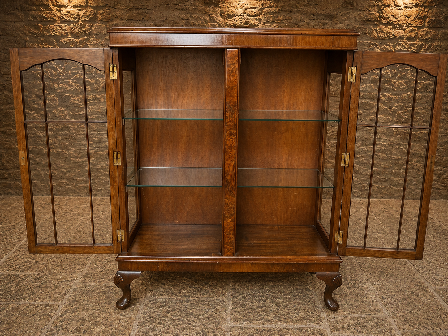 Edwardian Flame Mahogany Display Cabinet | Antique Glazed Bookcase | c.1910–1925