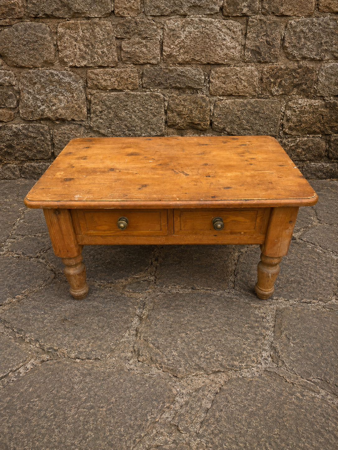 Victorian Pine Coffee Table with Two Drawers
