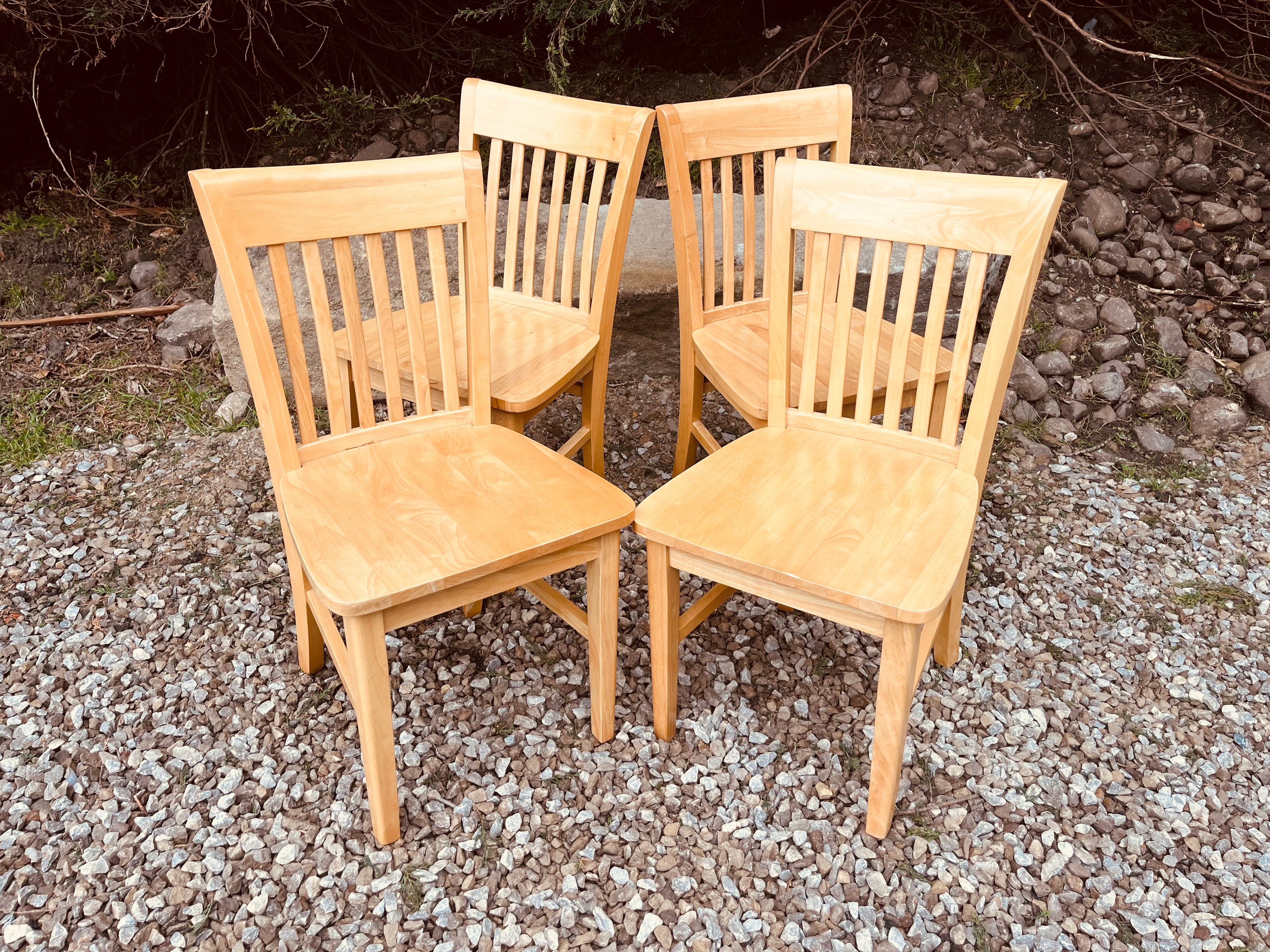 Set of Four Solid Wood Farmhouse Dining Chairs – Natural Wood Slat Back Kitchen Chairs