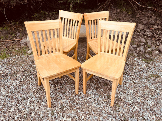 Set of Four Solid Wood Farmhouse Dining Chairs – Natural Wood Slat Back Kitchen Chairs