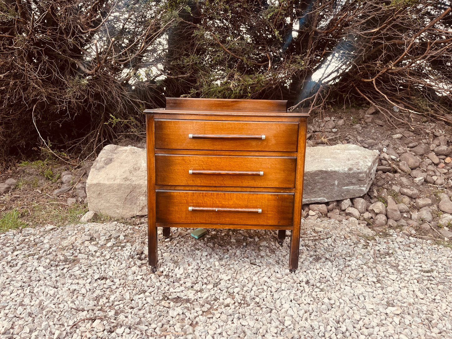 Mid Century Teak Bedside Table with Three Drawers