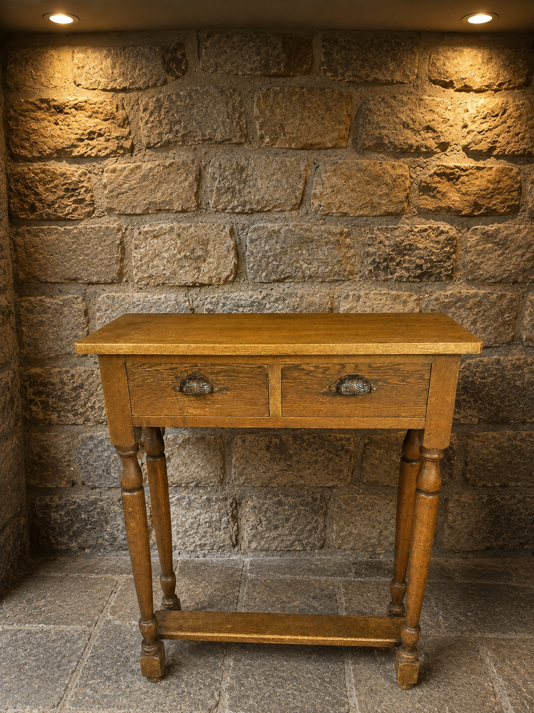 Antique Edwardian Oak Console Table | Solid Oak Two Drawer Hall Table | Arts & Crafts Side Table
